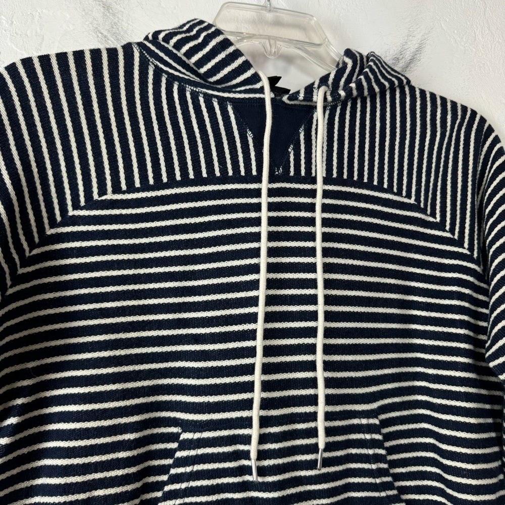 J Crew Hoodie Pullover Sweatshirt Sweater Striped Print Navy Blue Ivory Terry - Picture 5 of 9